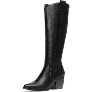 Dream Pairs Cowboy Boots Women Black Polyurethane (PU) Pull Zipper Chunky Boots
